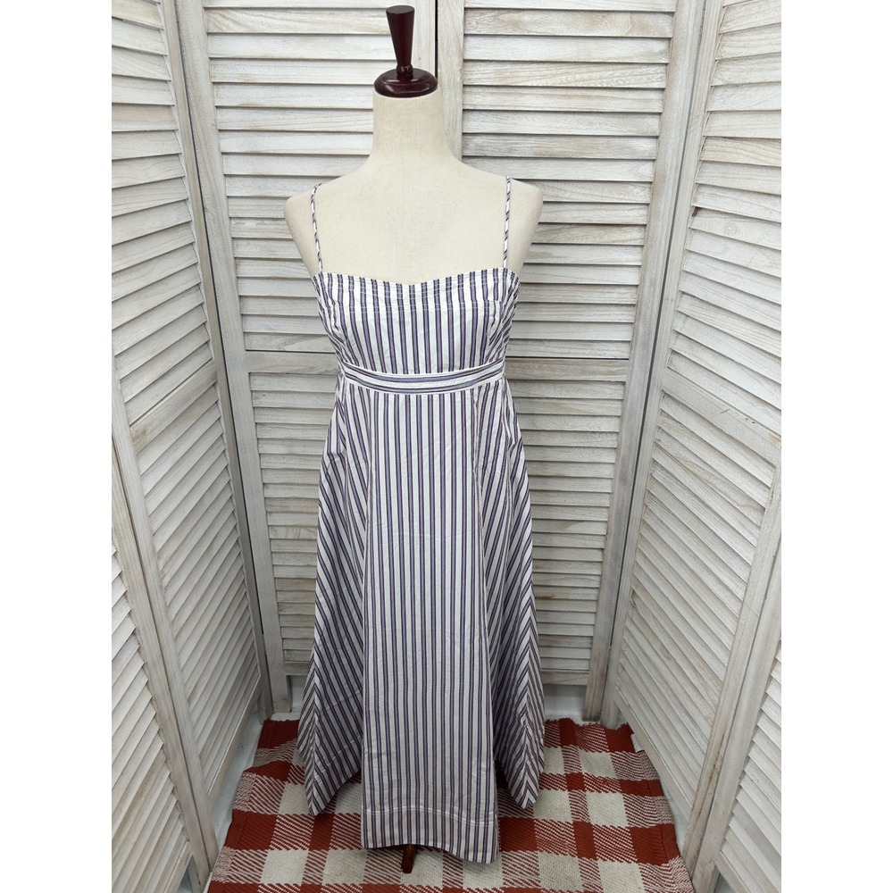 NEW J.Crew Striped Cotton Maxi Dress SZ 8 Blue White Women Summer Coastal Preppy